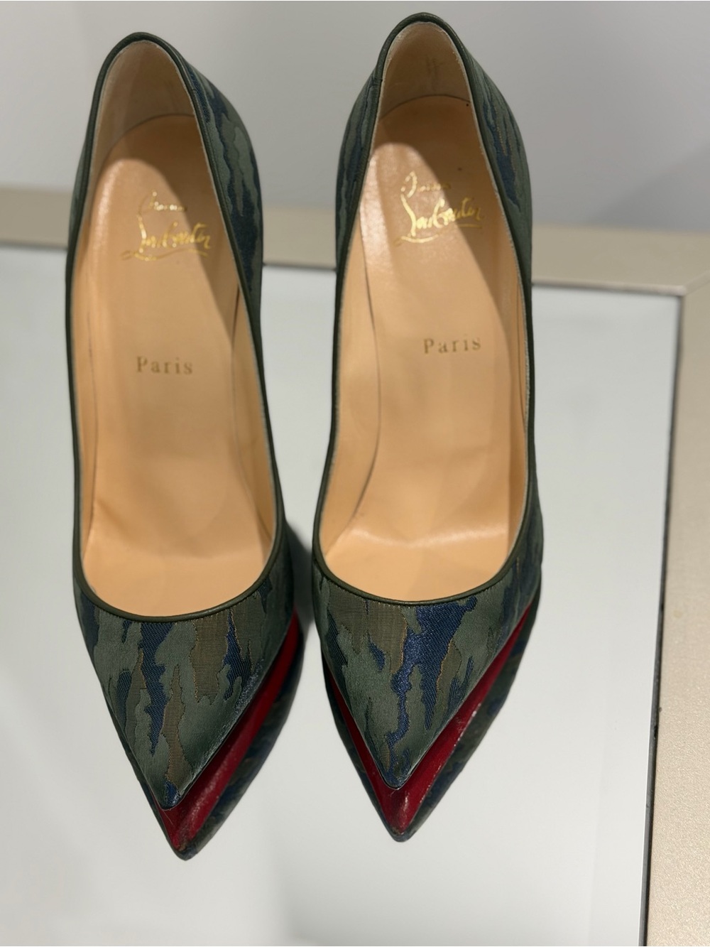 Christian Louboutin Camouflage Pointed-Toe Pumps in Green and Red 100mm